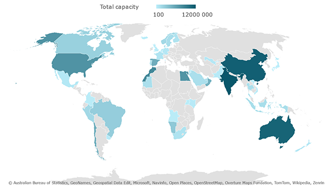 Map -E-fuels production capacity distribution