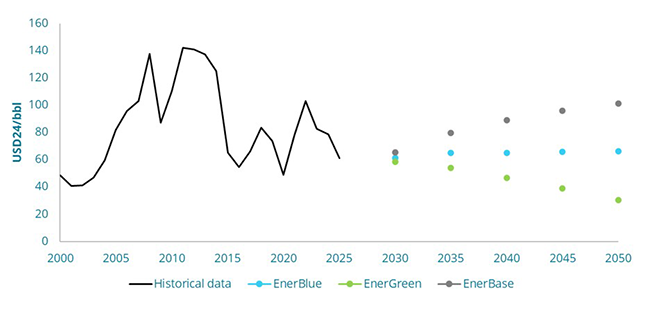 Oil market price evolution in the EnerFuture scenarios