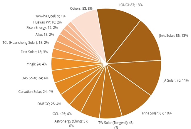 World Top PV Modules Shipment 2025 (GW)