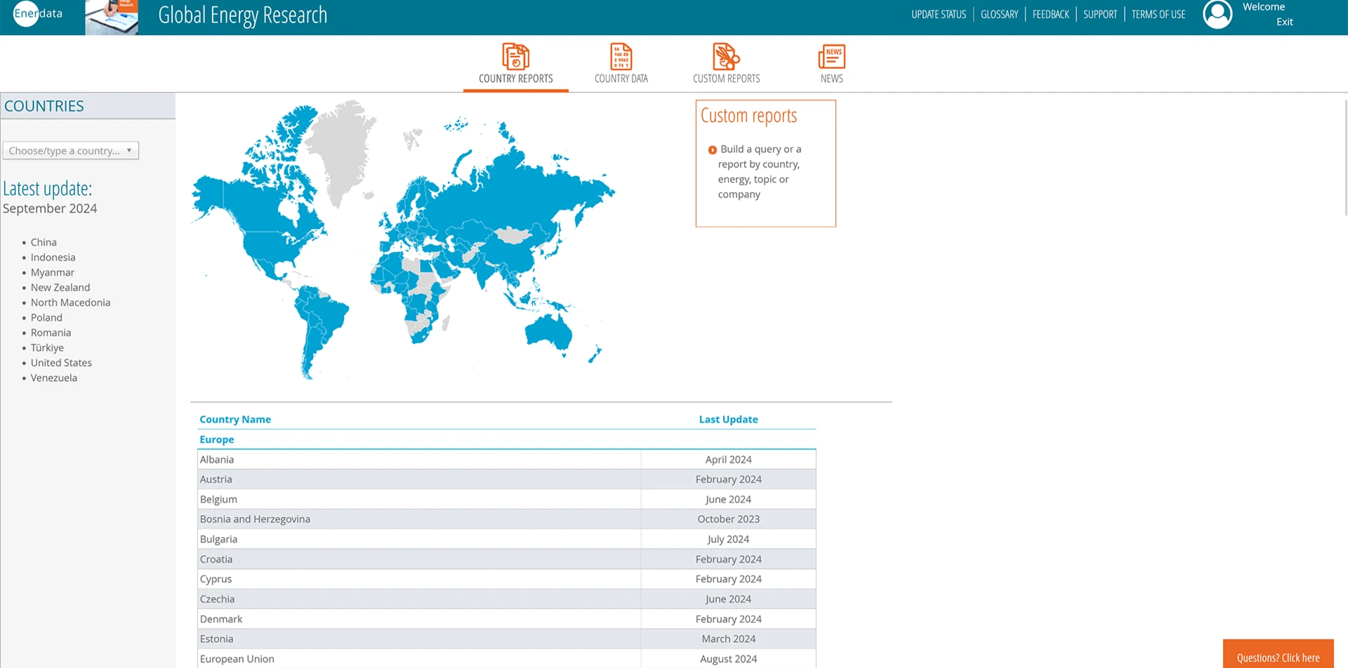 Global Energy Research interface